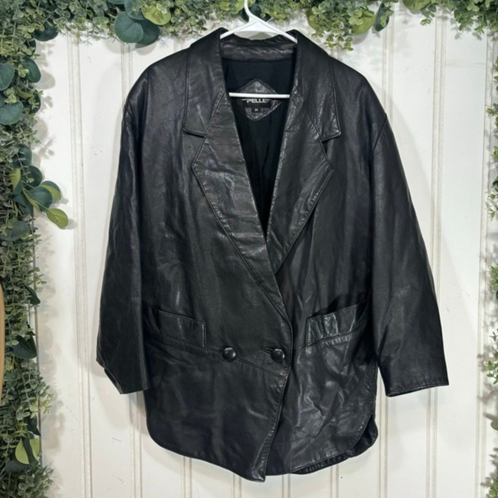 Pelle Black Leather‎ Oversized Blazer Jacket MEDIUM Goth Emo Punk Casual